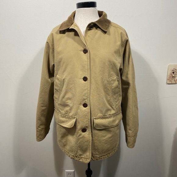 LL Bean Chore Original Field Coat Tan Cotton Canvas Thinsulate Jacket Y2K 90s - Picture 2 of 11
